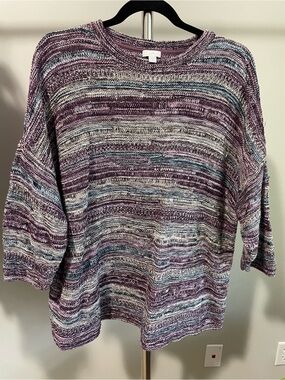 J. Jill Striped Knit Sweater in Purple, Blue & Cream